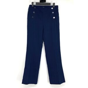 LOFT Pants Womens 2 Navy Blue Sailor Button Front Trousers Straight Side Zip